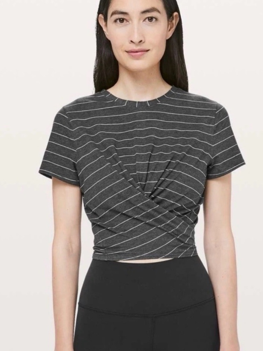 Lululemon Time to Restore Striped Twist-Front Crop Tee Size 2